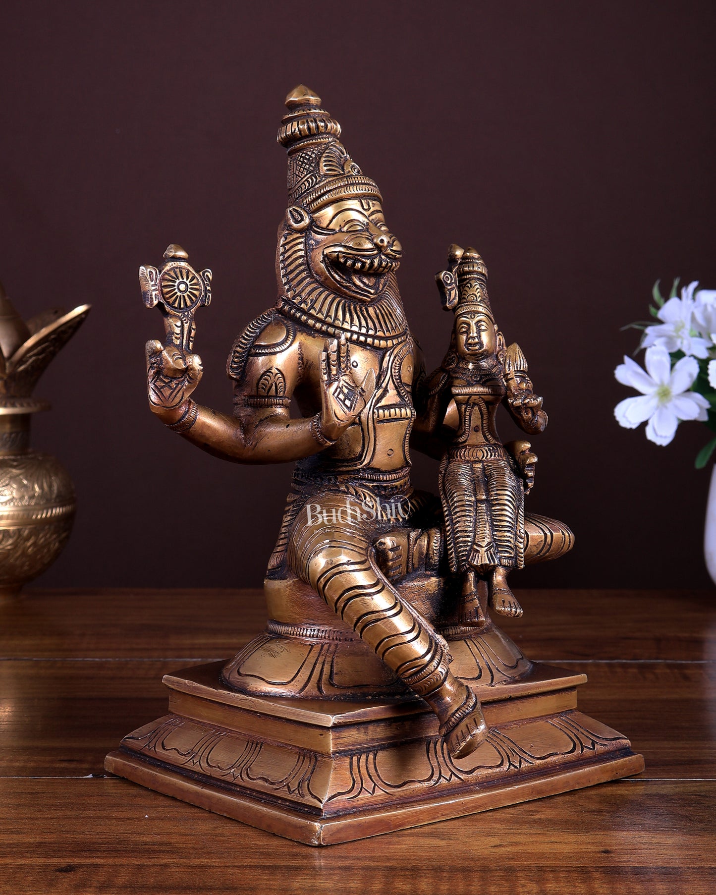 Pure Brass Lakshmi Narasimha Statue | Height: 9 inch