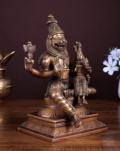 Pure Brass Lakshmi Narasimha Statue | Height: 9 inch