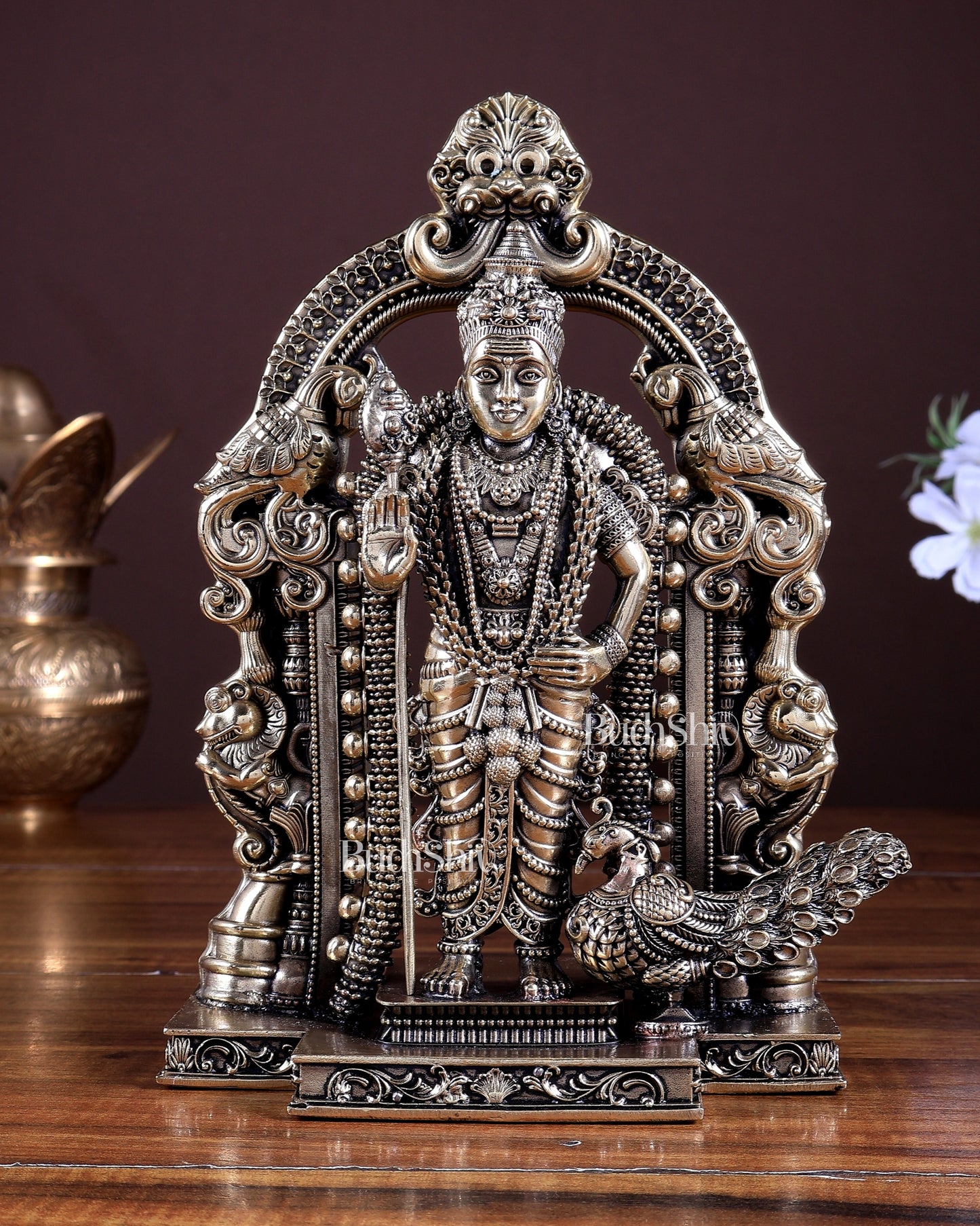 Brass Superfine Murugan Swamy Idol | Divine Handcrafted Kartikeya Murti (8 Inch)