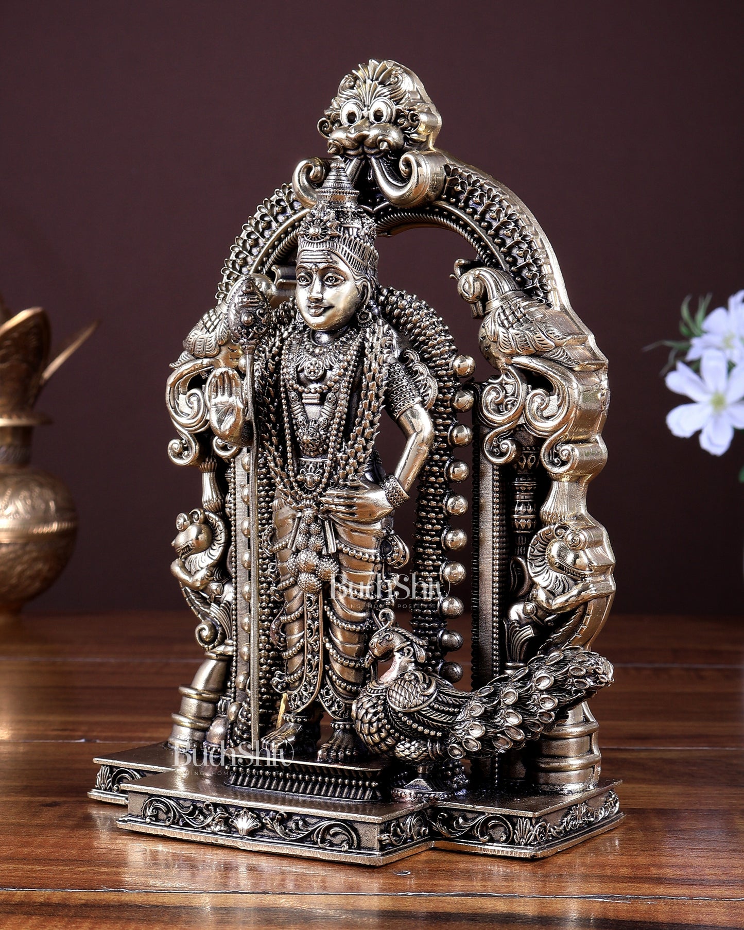Brass Superfine Murugan Swamy Idol | Divine Handcrafted Kartikeya Murti (8 Inch)