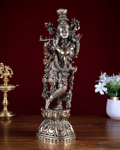 Brass Superfine Lord Krishna Idol | Intricately Handcrafted Divine Sculpture 15 inch (38 cm)