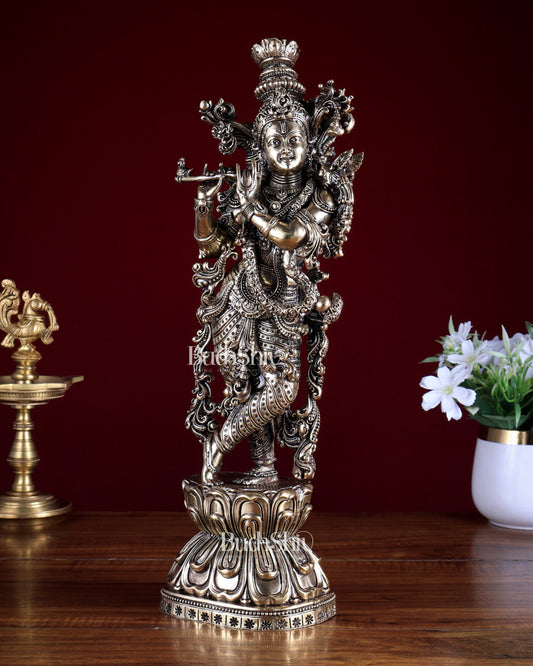Brass Superfine Lord Krishna Idol | Intricately Handcrafted Divine Sculpture 15 inch (38 cm)