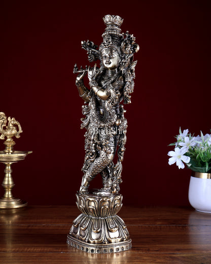 Brass Superfine Lord Krishna Idol | Intricately Handcrafted Divine Sculpture 15 inch (38 cm)