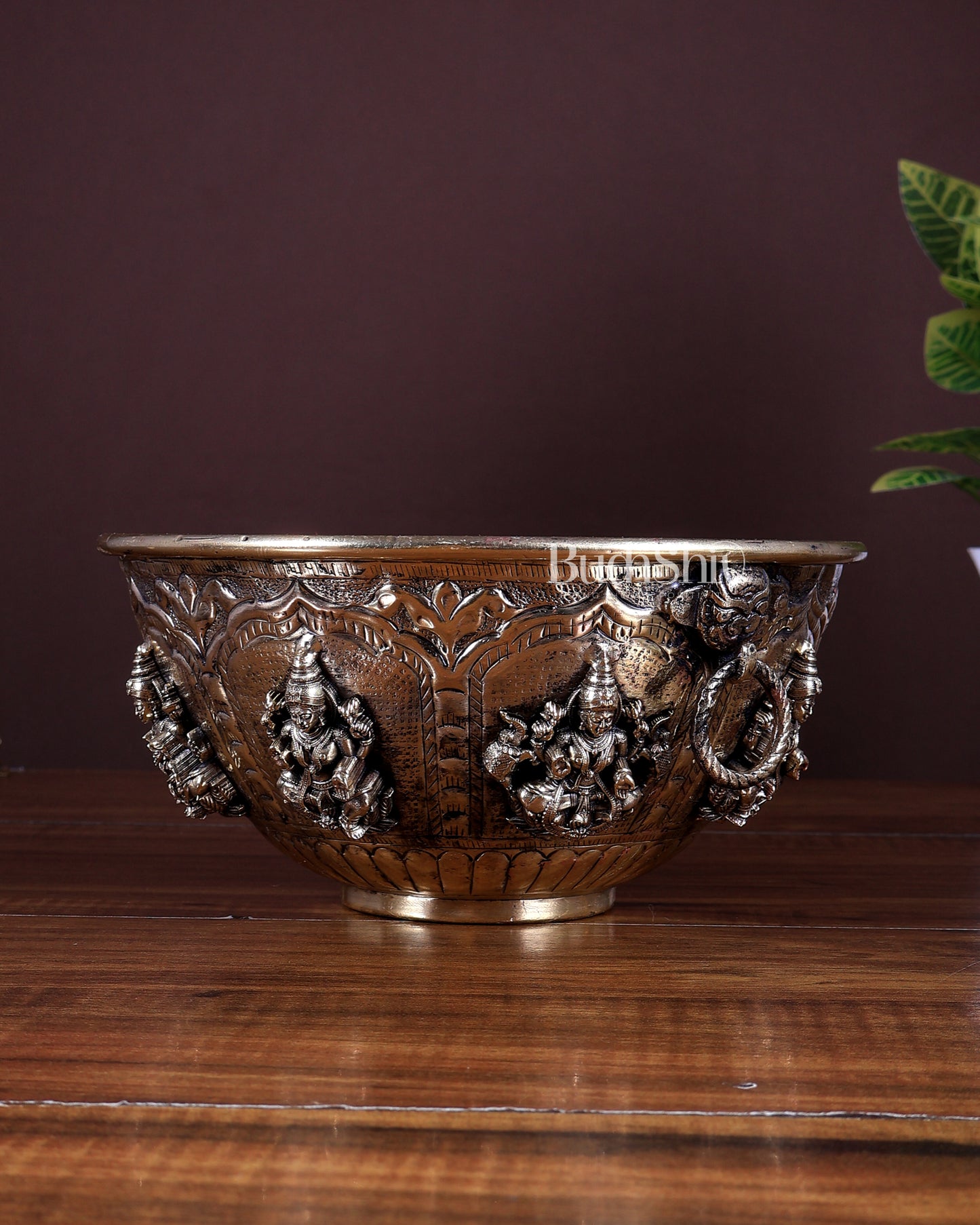 Brass Superfine Ashtalakshmi Bowl | Sacred Pooja Ritual Bowl (8 Inch)