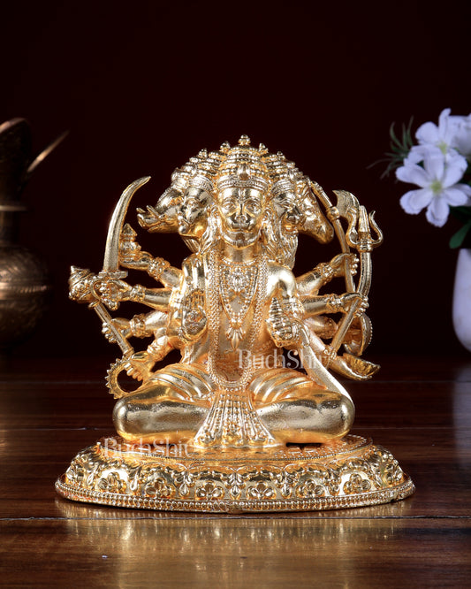 Gold plated Panchmukhi Hanuman brass Idol | Cross-Legged Pose