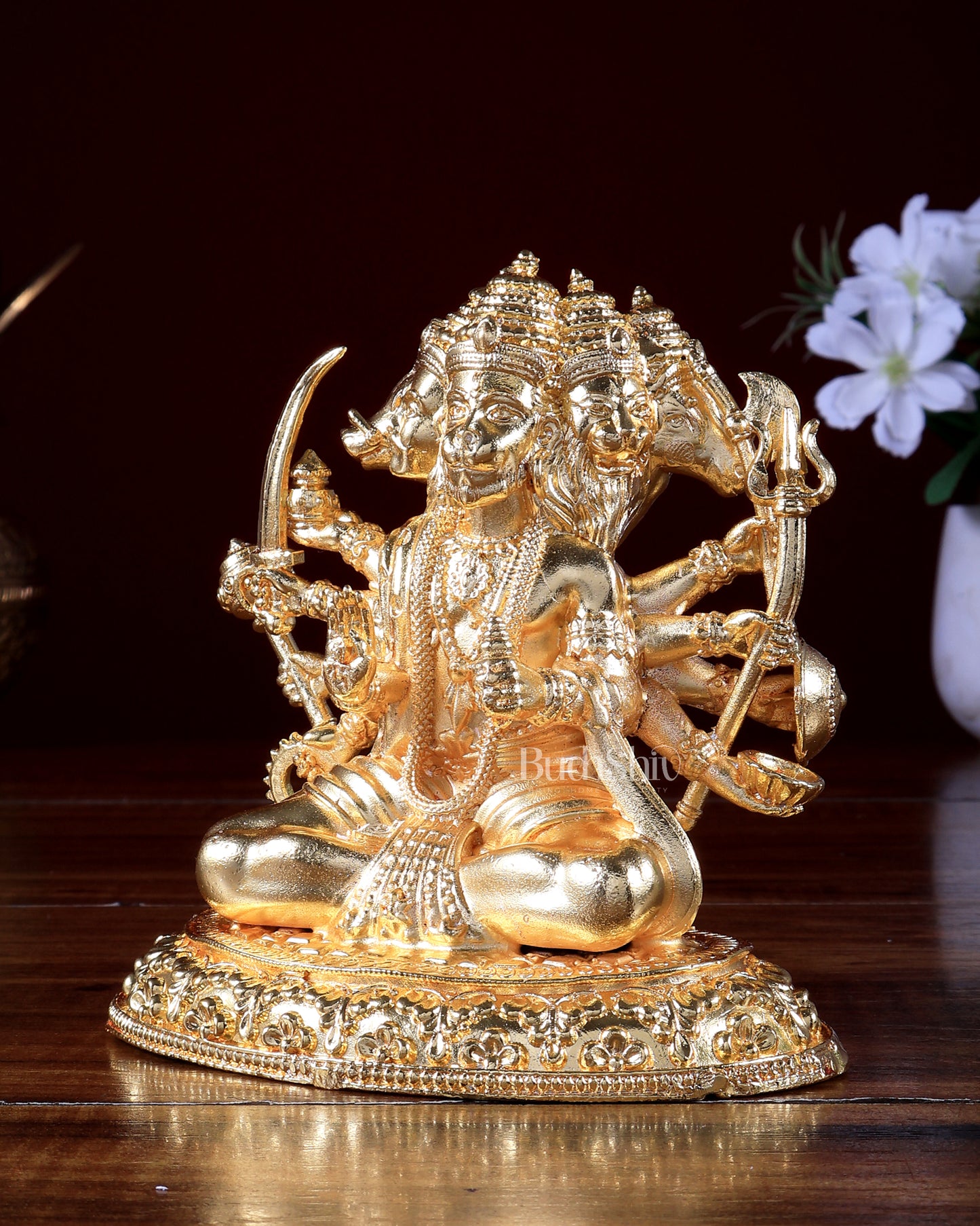 Gold plated Panchmukhi Hanuman brass Idol | Cross-Legged Pose