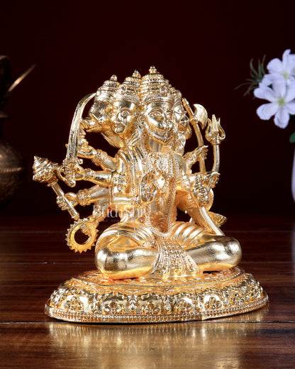 Gold plated Panchmukhi Hanuman brass Idol | Cross-Legged Pose