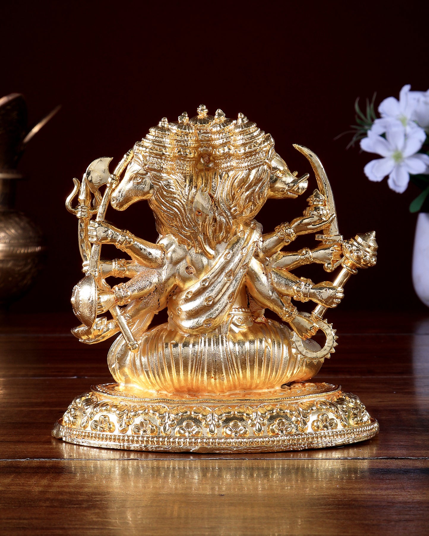 Gold plated Panchmukhi Hanuman brass Idol | Cross-Legged Pose