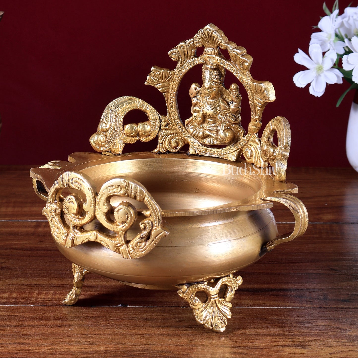 Lord Ganesha and Goddess Lakshmi Brass Statues on Decorative Urli 7 inch