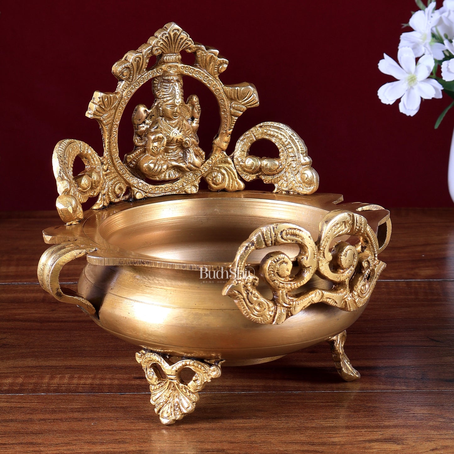 Lord Ganesha and Goddess Lakshmi Brass Statues on Decorative Urli 7 inch