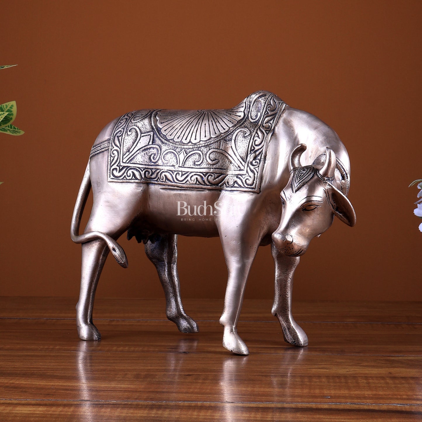 Pure Brass Cow Statue Antique Finish | Large Sacred Home Décor Idol