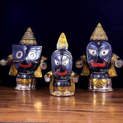 Brass Jagannath Puri Idol Set of Three (Temple Deities) 18 inch