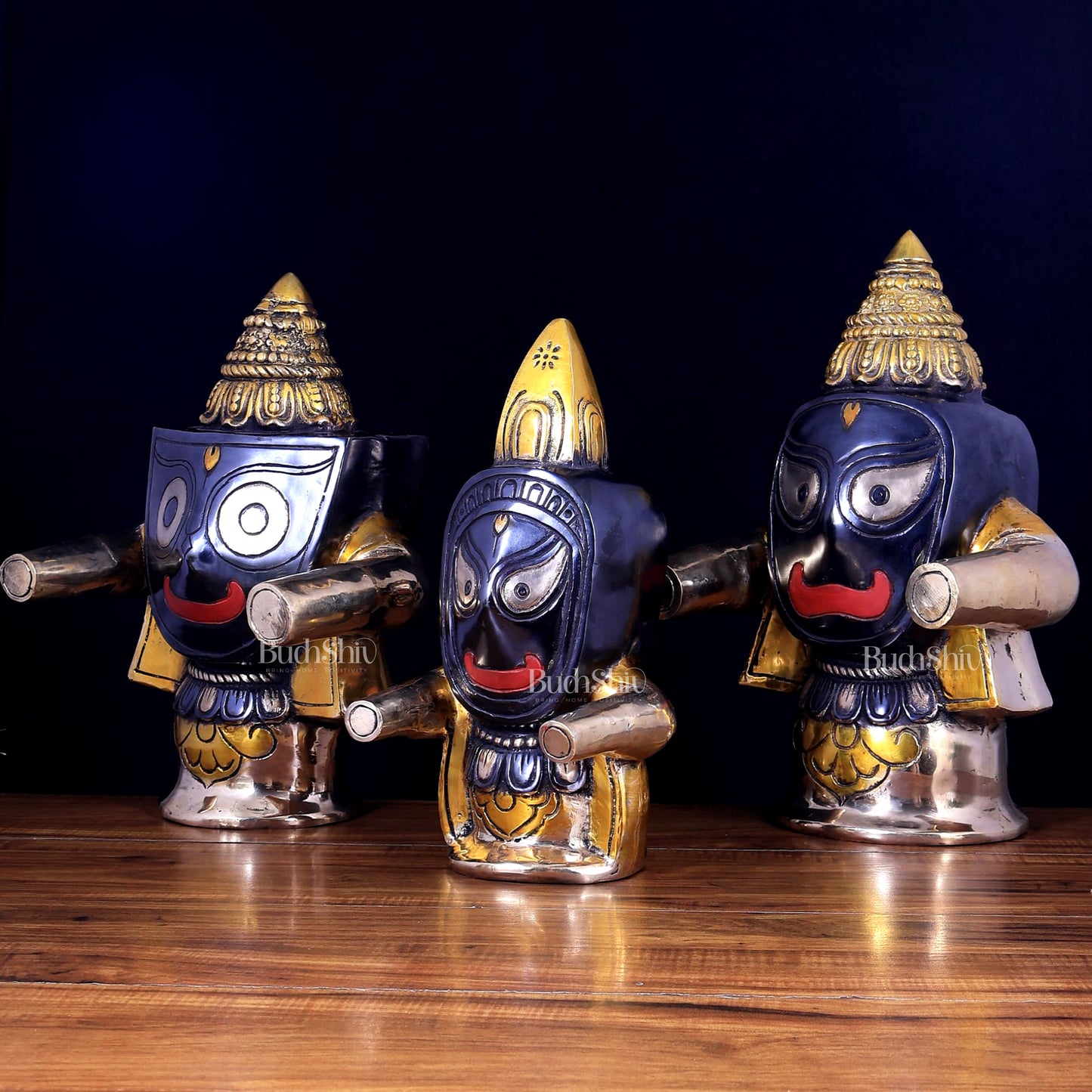 Brass Jagannath Puri Idol Set of Three (Temple Deities) 18 inch