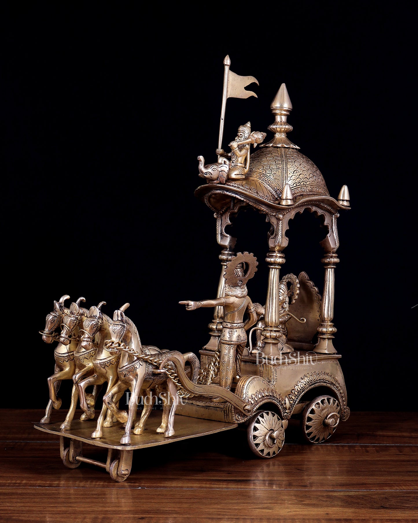 Pure Brass Gita Updesh Krishna Arjun Rath Statue 16" | Large Mahabharat Showpiece