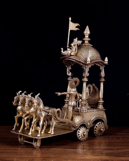 Pure Brass Gita Updesh Krishna Arjun Rath Statue 16" | Large Mahabharat Showpiece