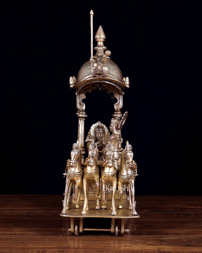 Pure Brass Gita Updesh Krishna Arjun Rath Statue 16" | Large Mahabharat Showpiece
