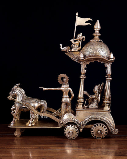 Pure Brass Gita Updesh Krishna Arjun Rath Statue 16" | Large Mahabharat Showpiece