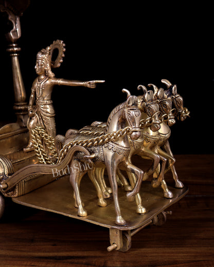 Pure Brass Gita Updesh Krishna Arjun Rath Statue 16" | Large Mahabharat Showpiece