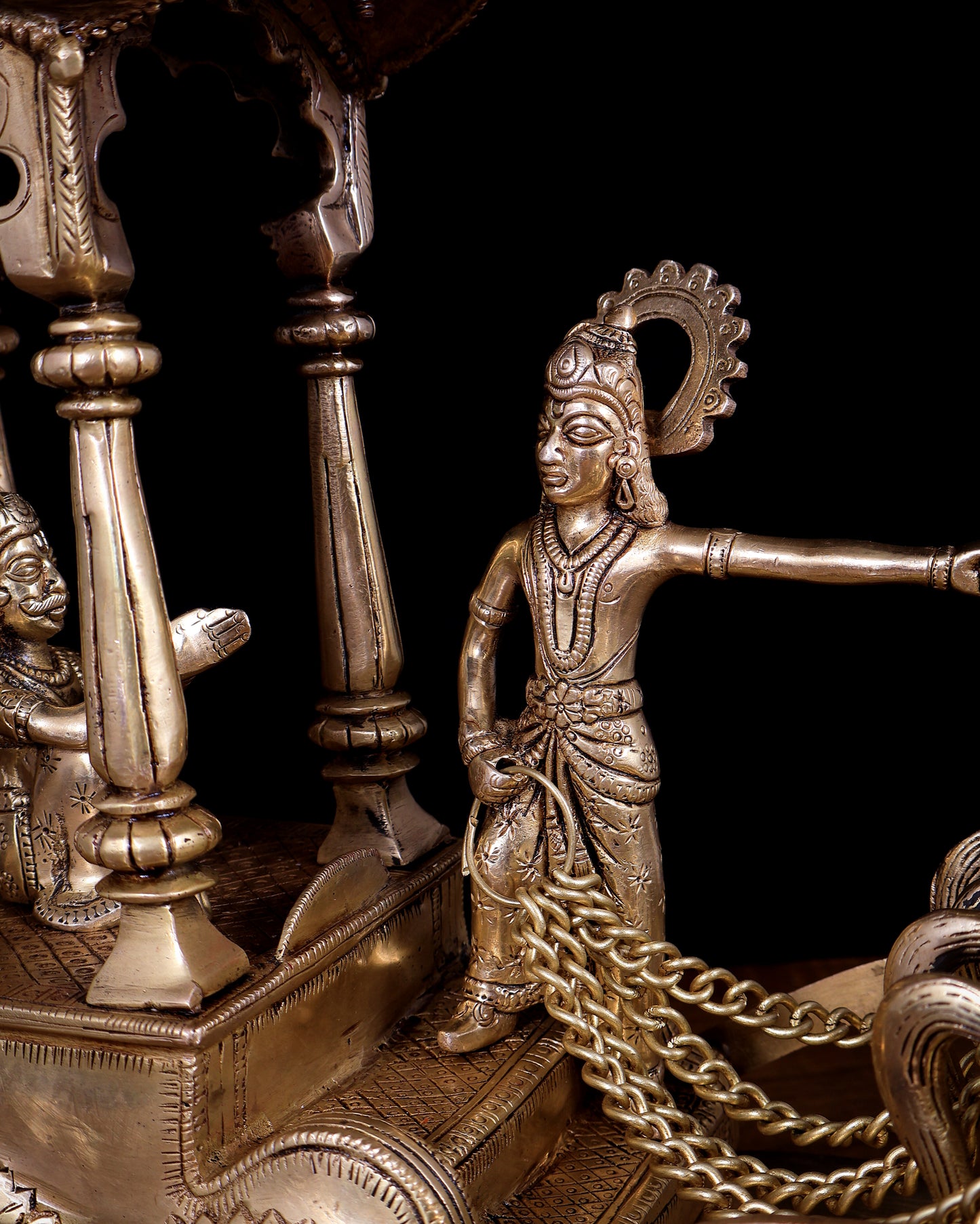 Pure Brass Gita Updesh Krishna Arjun Rath Statue 16" | Large Mahabharat Showpiece