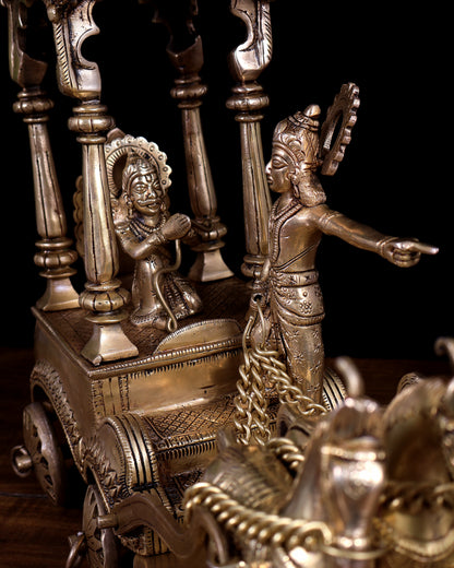 Pure Brass Gita Updesh Krishna Arjun Rath Statue 16" | Large Mahabharat Showpiece
