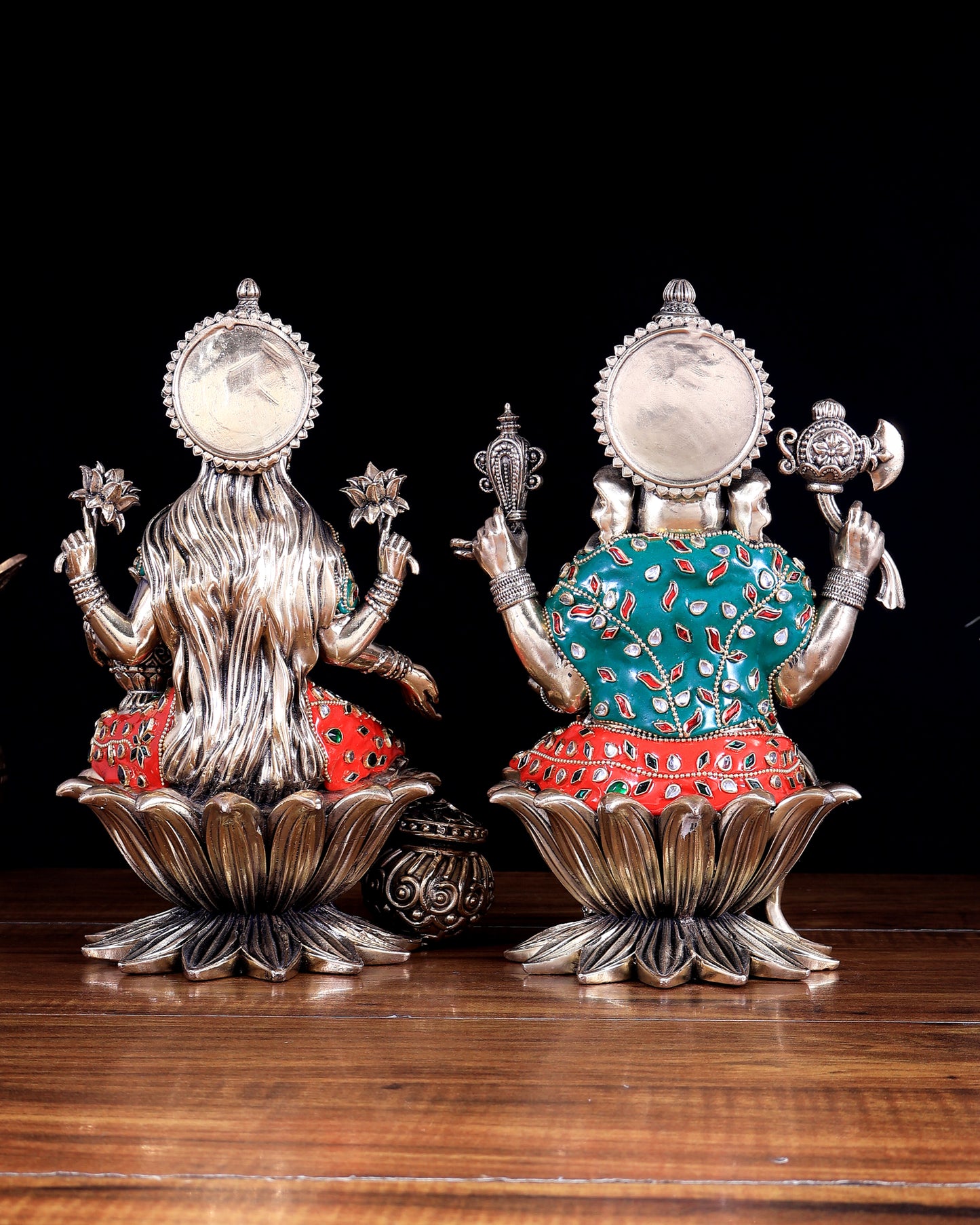 Superfine Brass Ganesha Lakshmi Idol Set – 10 Inch meenakari work