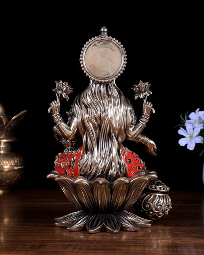 Pure Brass Dhan Lakshmi Idol with Meenakari 10 inch