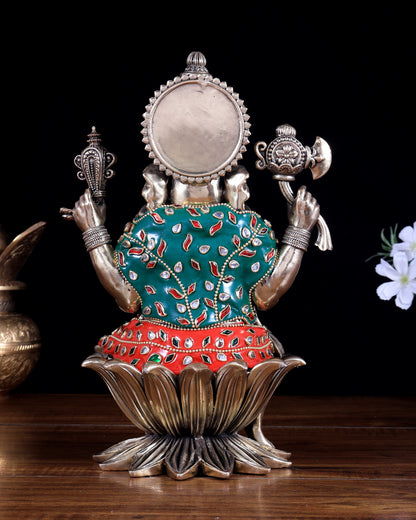 Pure Brass Ganesha Idol – 10 Inch with meenakari