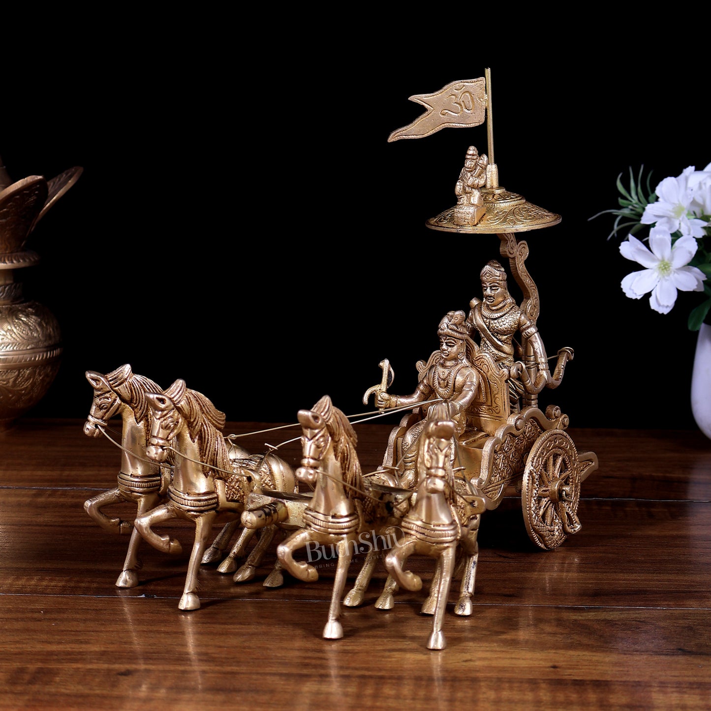 Brass Geeta Updesh Krishna and Arjun Rath Idol 9.5 inch