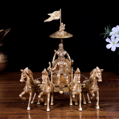 Brass Geeta Updesh Krishna and Arjun Rath Idol 9.5 inch