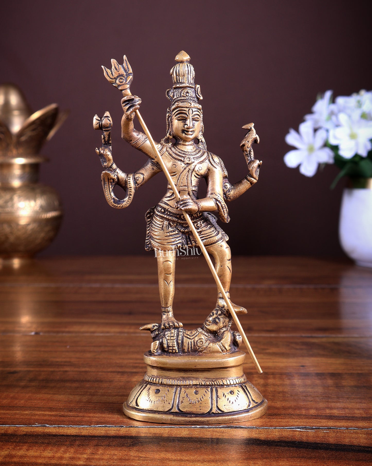 Pure Brass Standing Shiva Kaala Samahara Murti Idol | Natural Brass Tone Divine Statue 6.5"