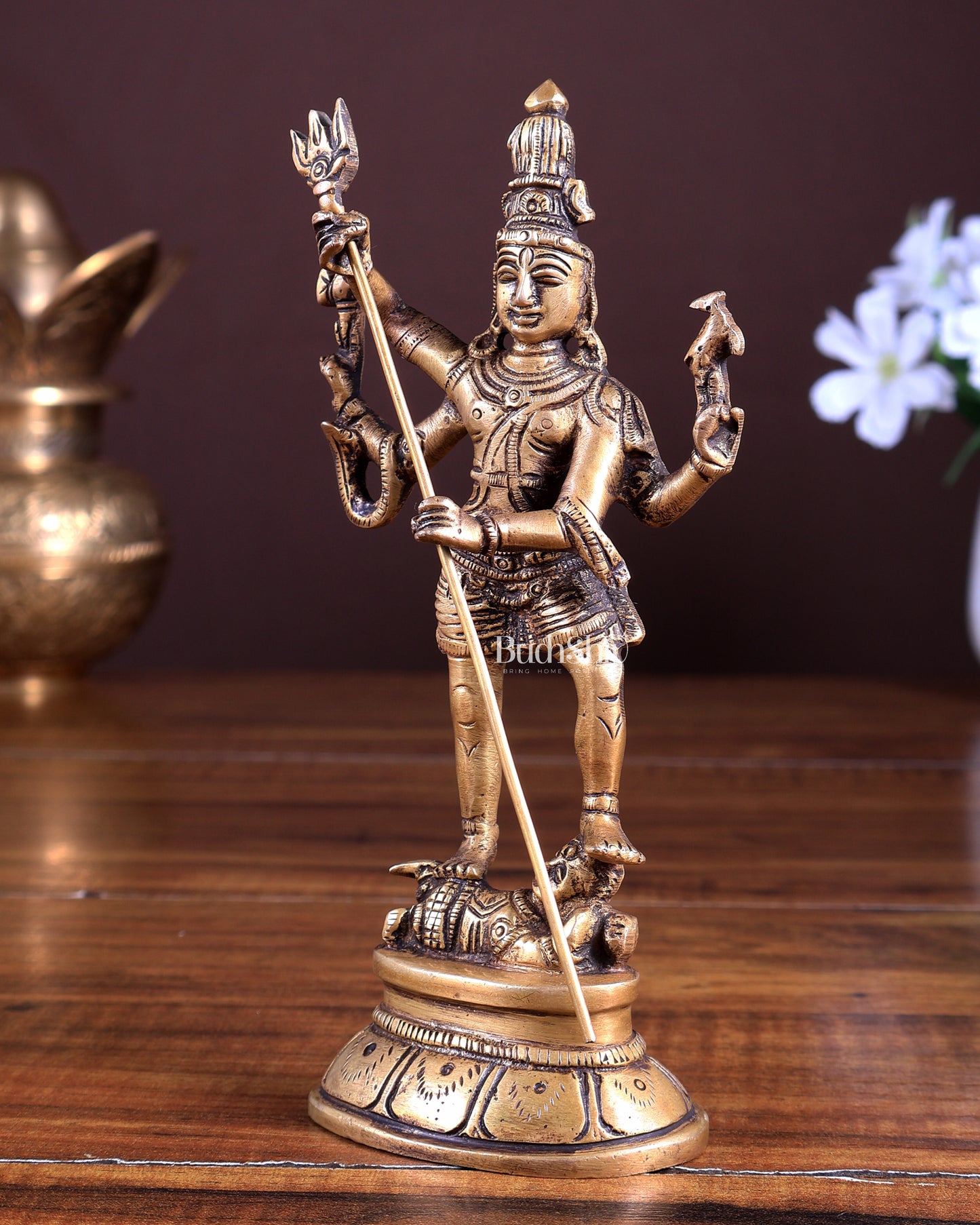 Pure Brass Standing Shiva Kaala Samahara Murti Idol | Natural Brass Tone Divine Statue 6.5"