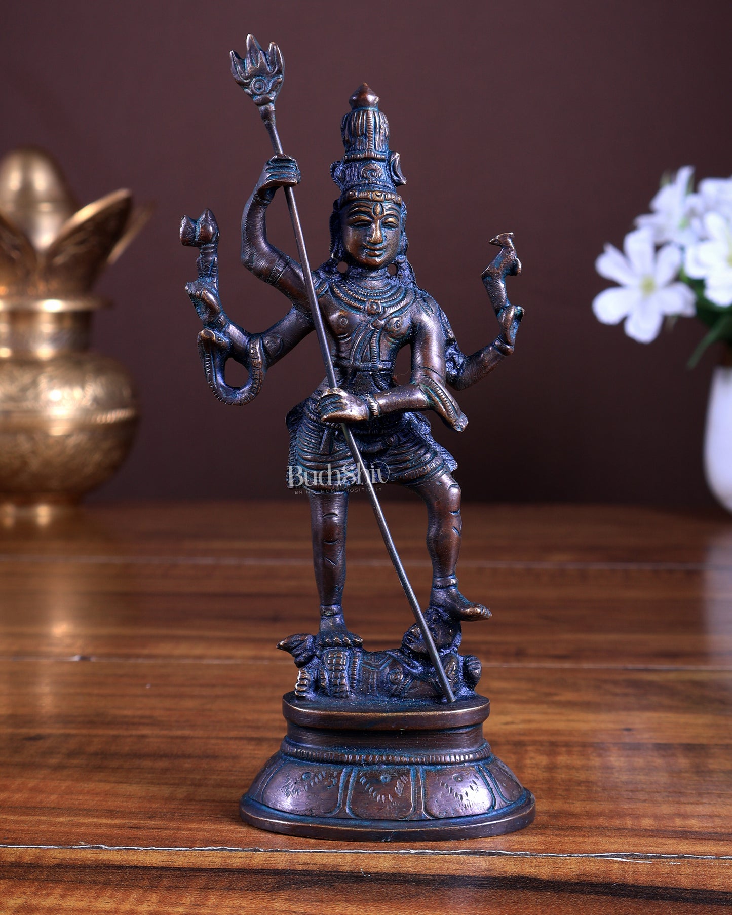 Pure Brass Standing Shiva Kaala Samahara Murti Idol antique bronze tone 6.5"