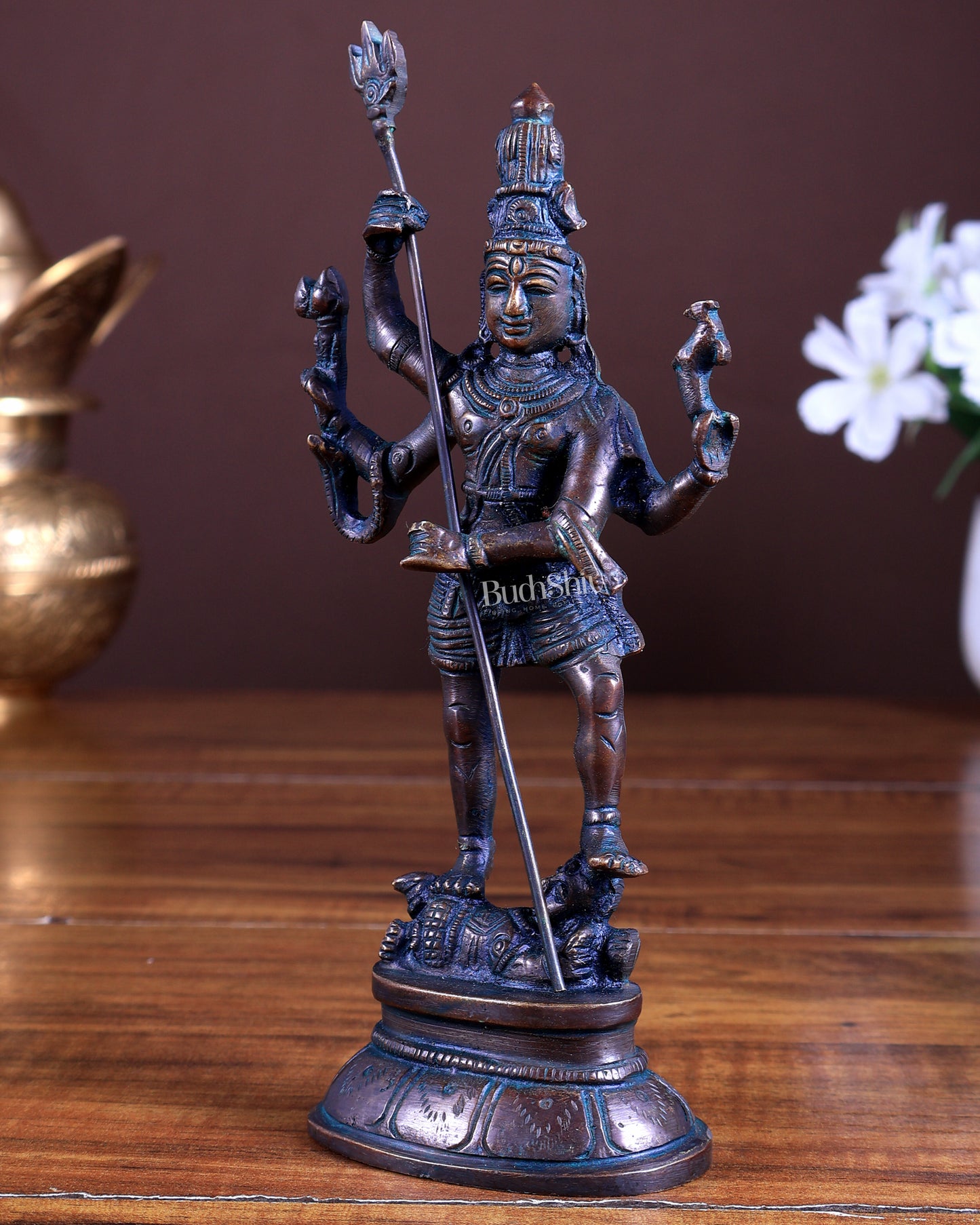 Pure Brass Standing Shiva Kaala Samahara Murti Idol antique bronze tone 6.5"