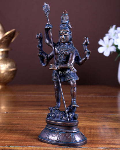 Pure Brass Standing Shiva Kaala Samahara Murti Idol antique bronze tone 6.5"