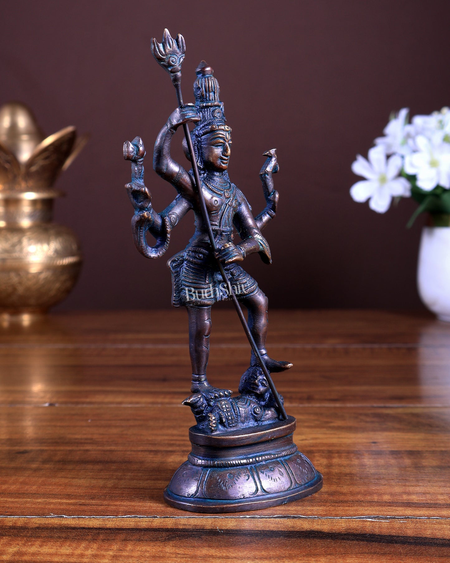 Pure Brass Standing Shiva Kaala Samahara Murti Idol antique bronze tone 6.5"