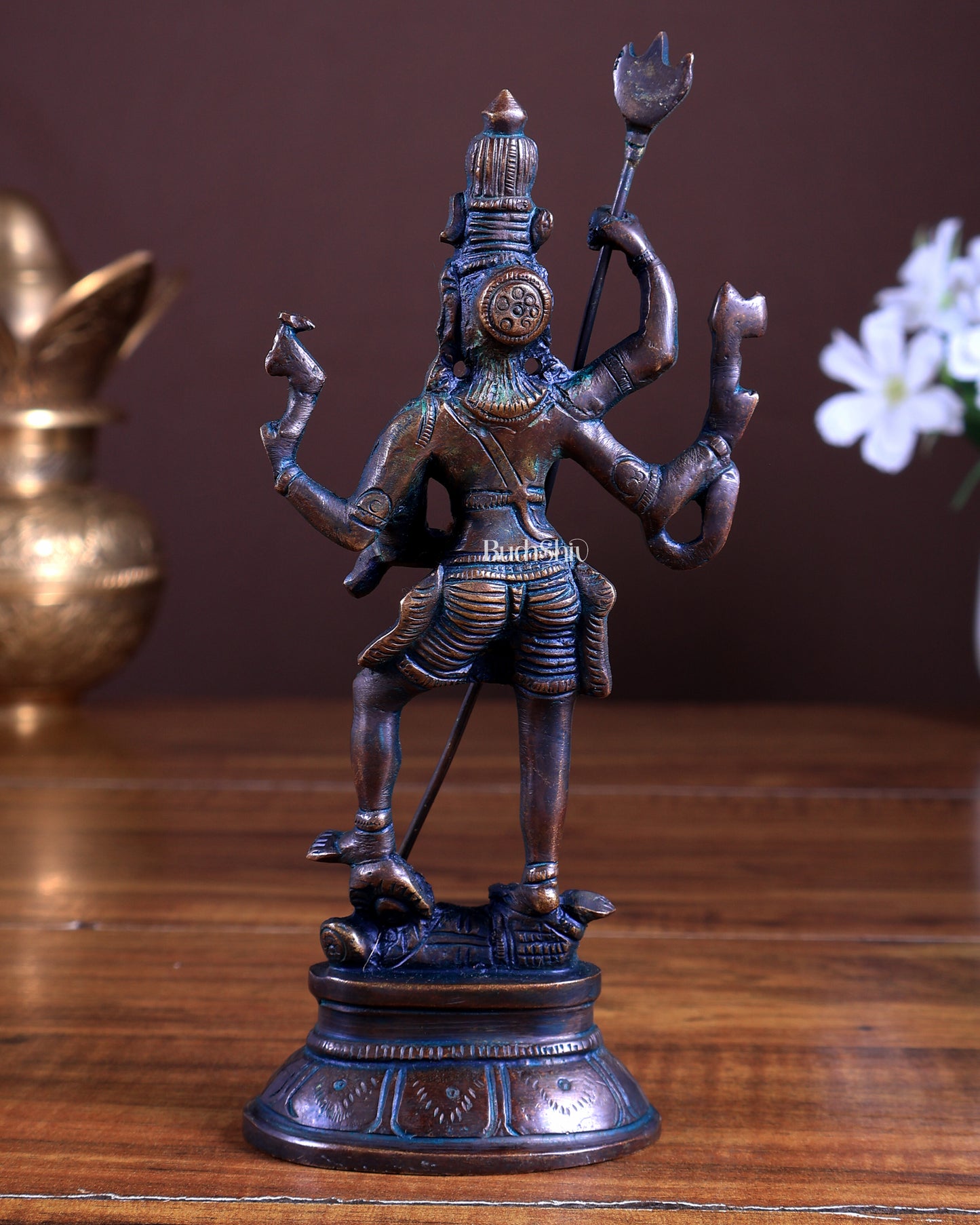Pure Brass Standing Shiva Kaala Samahara Murti Idol antique bronze tone 6.5"