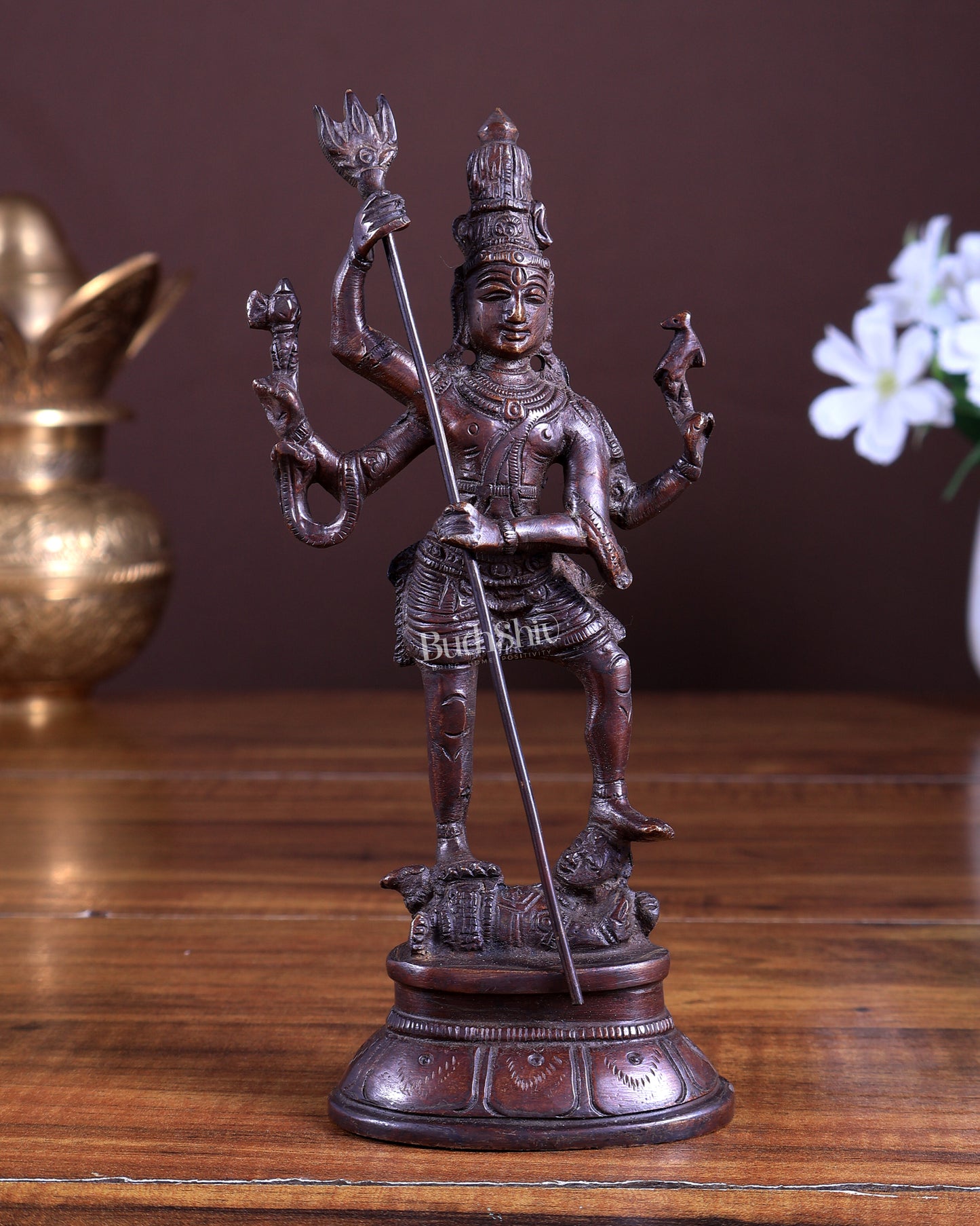 Pure Brass Standing Shiva Kaala Samahara Murti Idol antique copper tone 6.5"