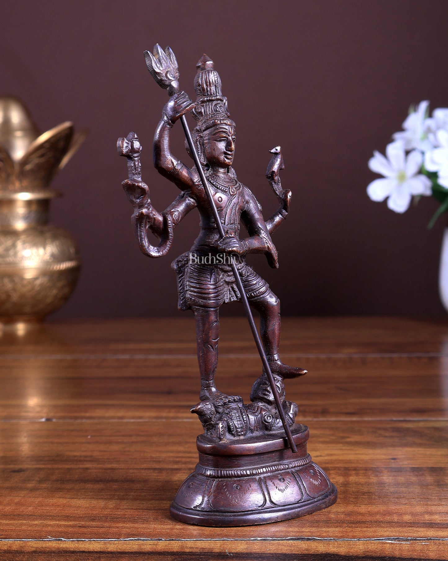 Pure Brass Standing Shiva Kaala Samahara Murti Idol antique copper tone 6.5"