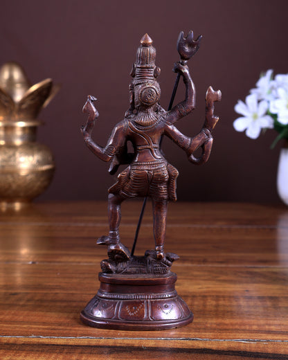 Pure Brass Standing Shiva Kaala Samahara Murti Idol antique copper tone 6.5"