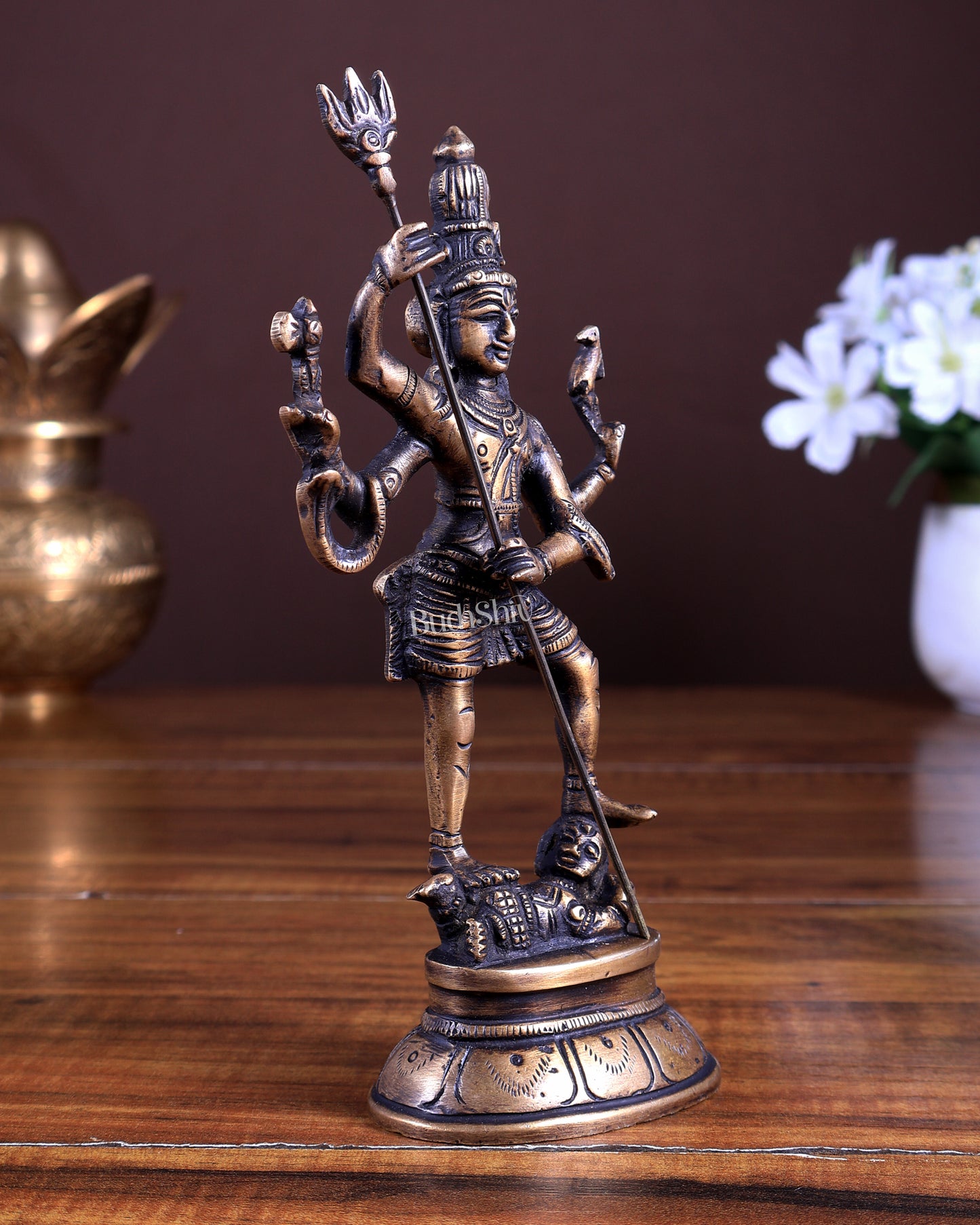Pure Brass Standing Shiva Kaala Samahara Murti Idol antique brass tone 6.5"