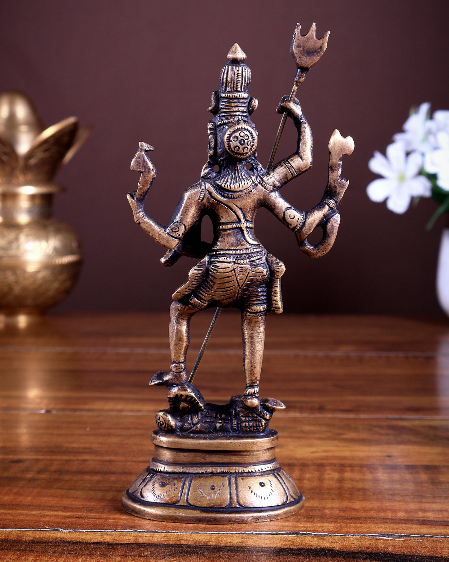 Pure Brass Standing Shiva Kaala Samahara Murti Idol antique brass tone 6.5"