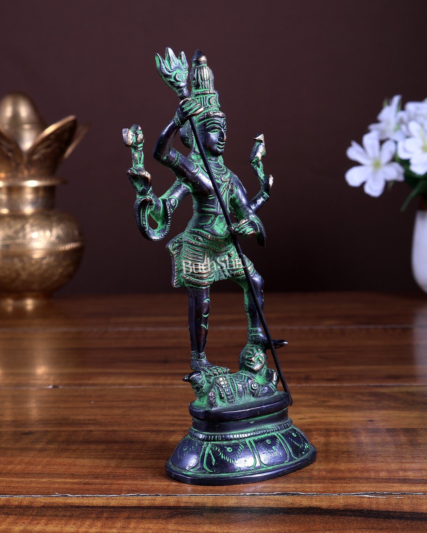 Pure Brass Standing Shiva Kaala Samahara Murti Idol | Black & Green Antique Finish 6.5"