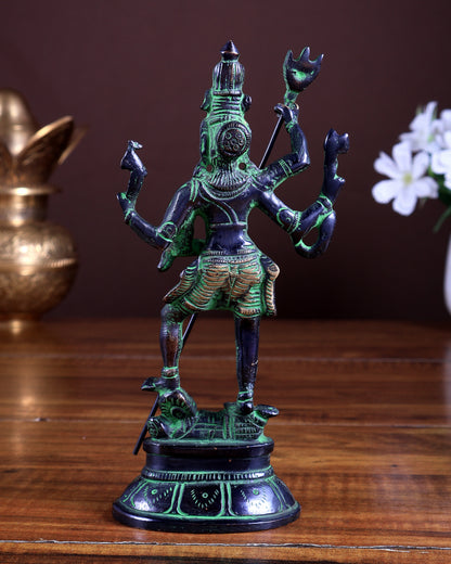 Pure Brass Standing Shiva Kaala Samahara Murti Idol | Black & Green Antique Finish 6.5"