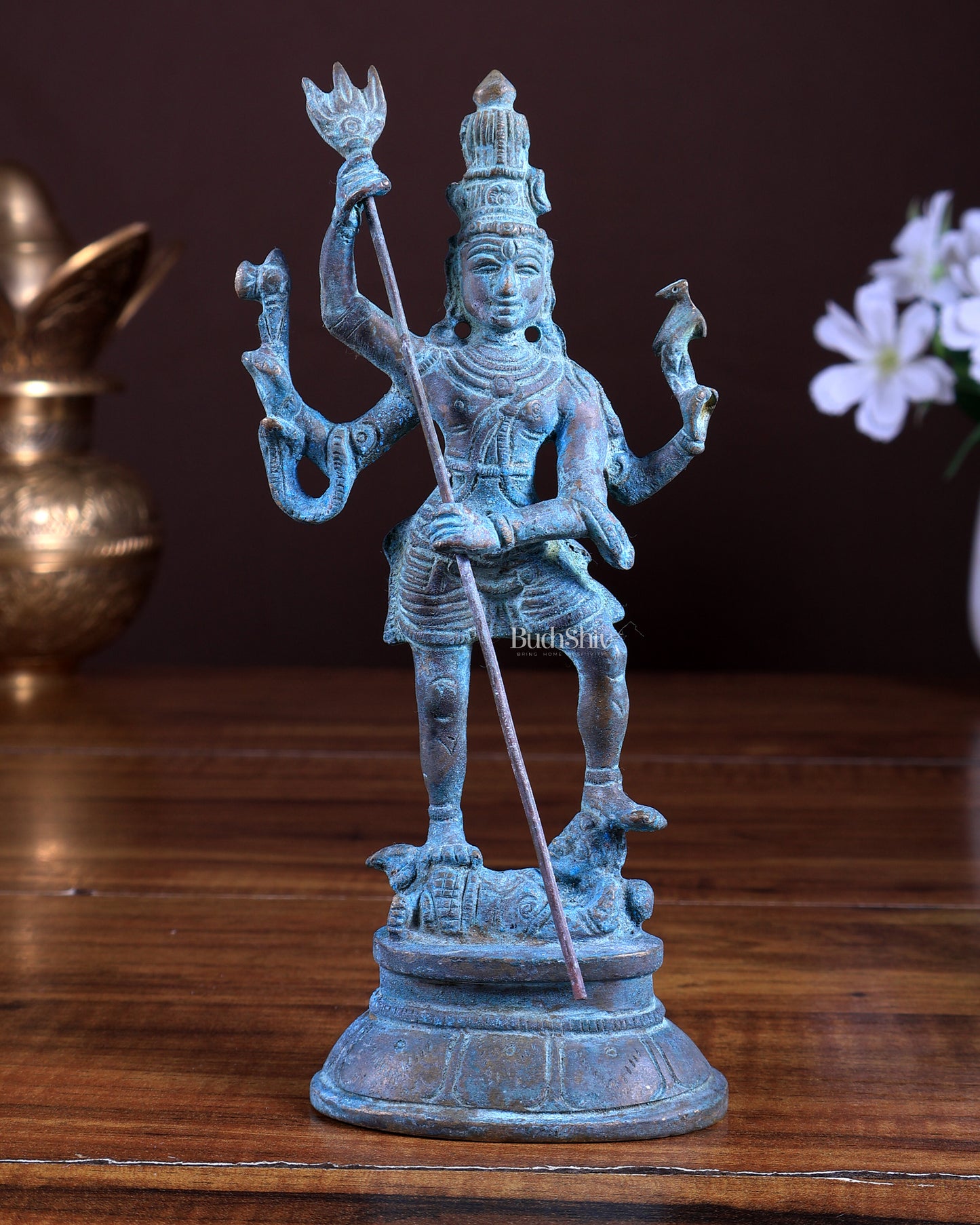 Pure Brass Standing Shiva Kaala Samahara Murti Idol rustic natural patina 6.5"
