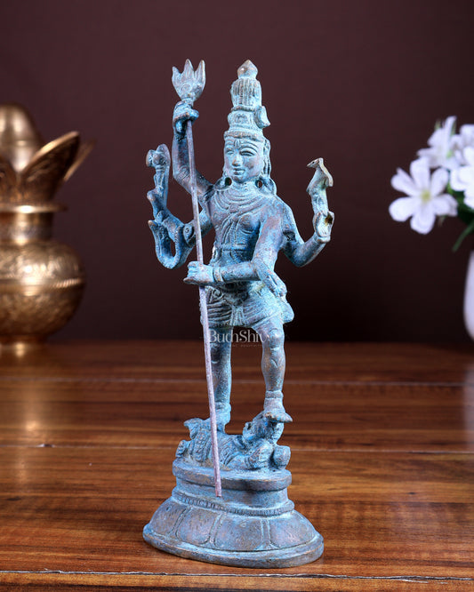 Pure Brass Standing Shiva Kaala Samahara Murti Idol rustic natural patina 6.5"