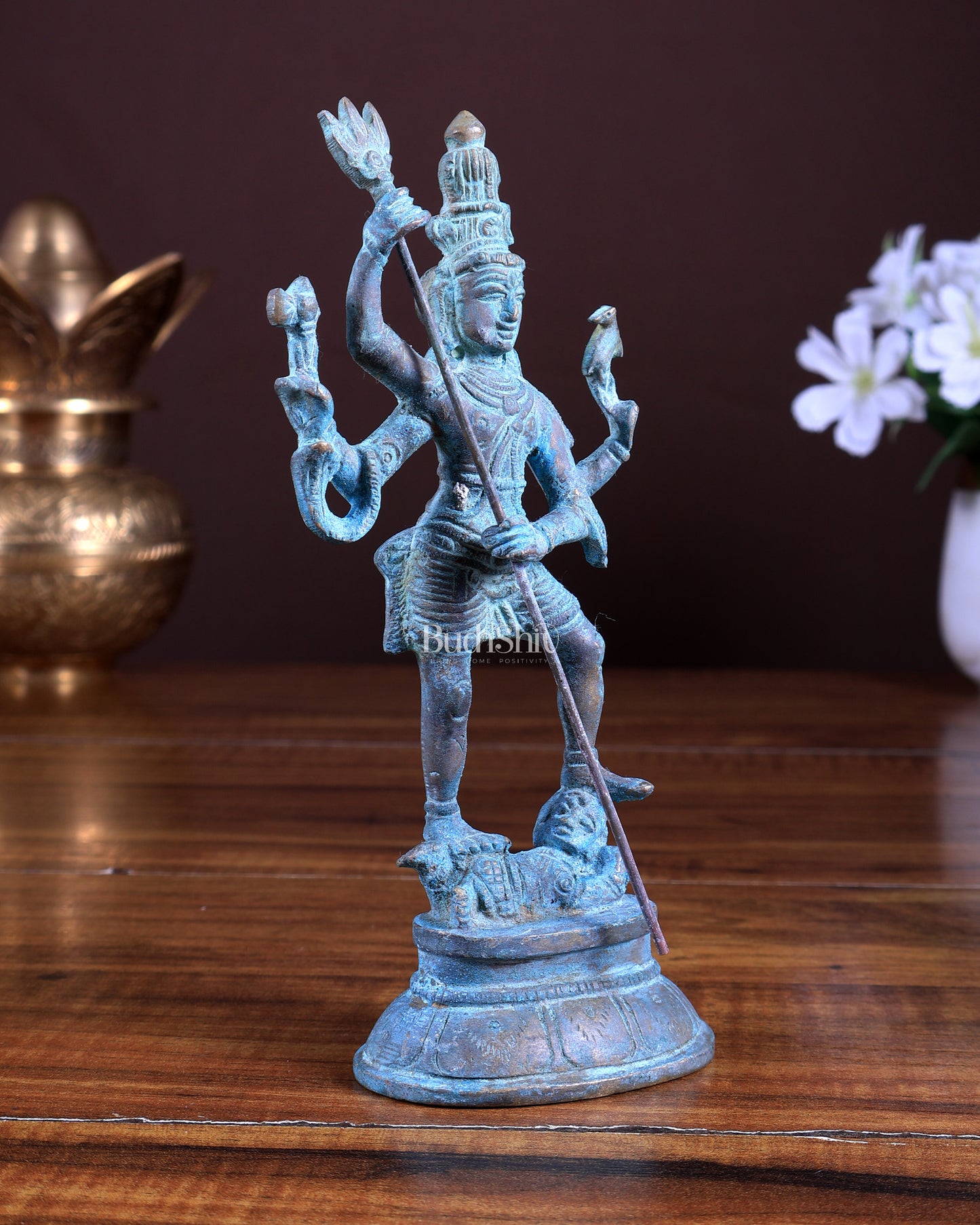 Pure Brass Standing Shiva Kaala Samahara Murti Idol rustic natural patina 6.5"