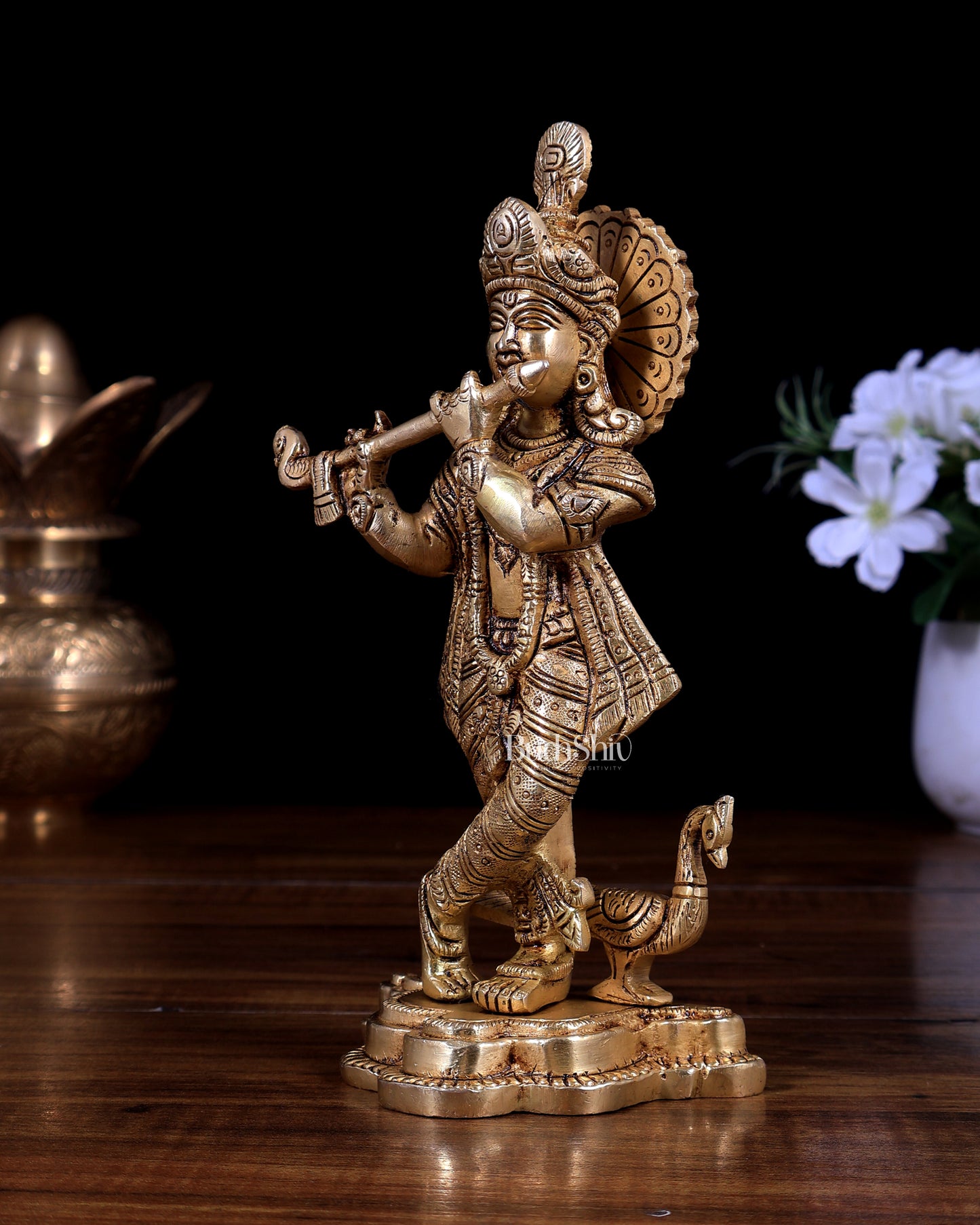Pure Brass Superfine Lord Krishna Statue | Handcrafted Divine Idol 8 inch