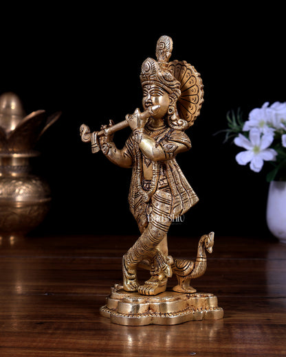 Pure Brass Superfine Lord Krishna Statue | Handcrafted Divine Idol 8 inch