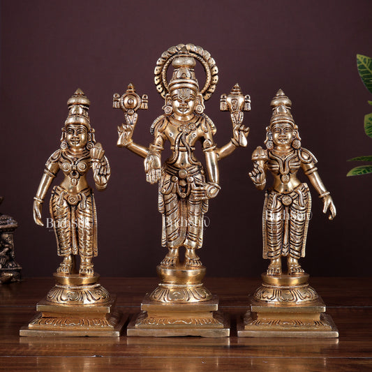 Pure Brass Tirupati Balaji with Bhoodevi & Sridevi Kalyanam Idol Set | 9 inch