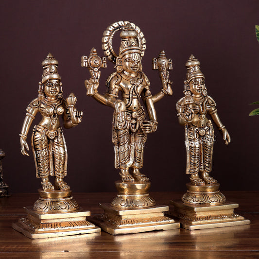 Pure Brass Tirupati Balaji with Bhoodevi & Sridevi Kalyanam Idol Set | 9 inch